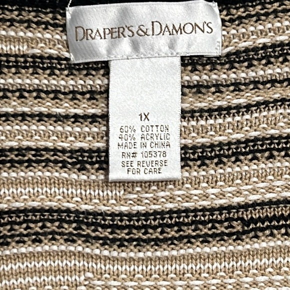 Draper’s & Damon’s Button Front Sweater - Size 1x - Brown, Black & White Striped - Picture 4 of 6